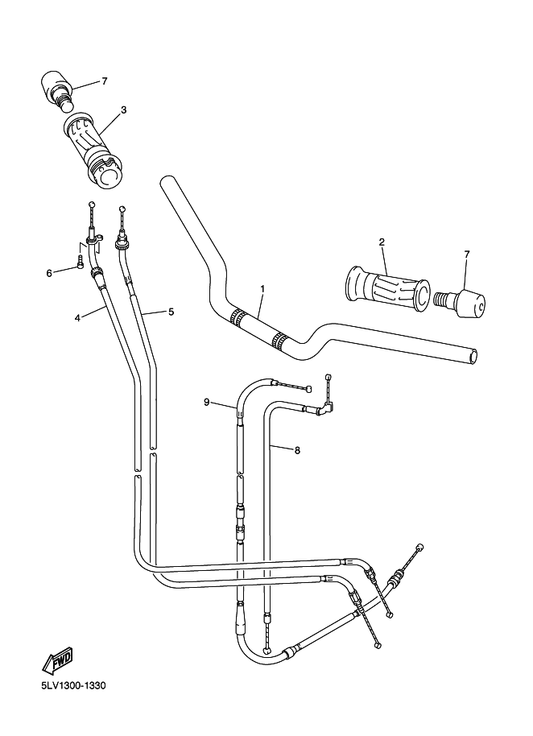 Yamaha 5LV-26311-00 Cable, Throttle 1 — shown on the Steering Handle & Cable parts diagram