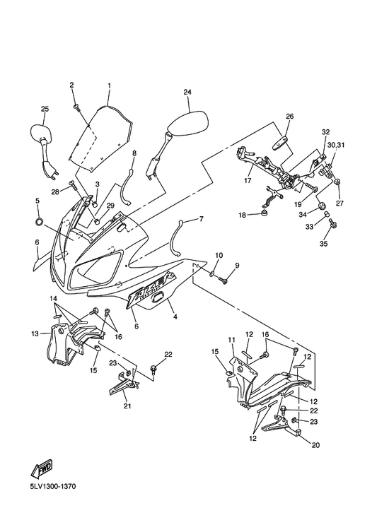 Yamaha 5LV-2836E-00 Bracket 2 — shown on the Cowling 1 parts diagram