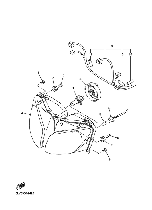 Yamaha 5LV-84553-00 . Damper — shown on the Headlight parts diagram