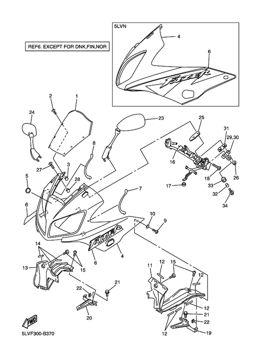 Yamaha 5LV-28315-30 Emblem — shown on the Cowling 1 parts diagram