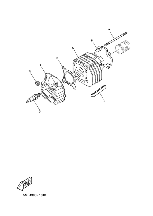 Yamaha 90116-07834 Bolt, Stud — shown on the Cylinder parts diagram