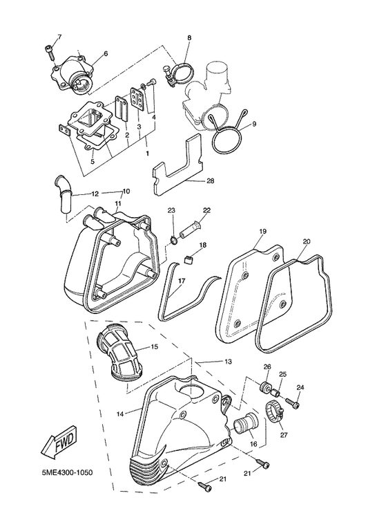 Yamaha 3XG-E3613-00 . Reed, Valve — shown on the Intake parts diagram