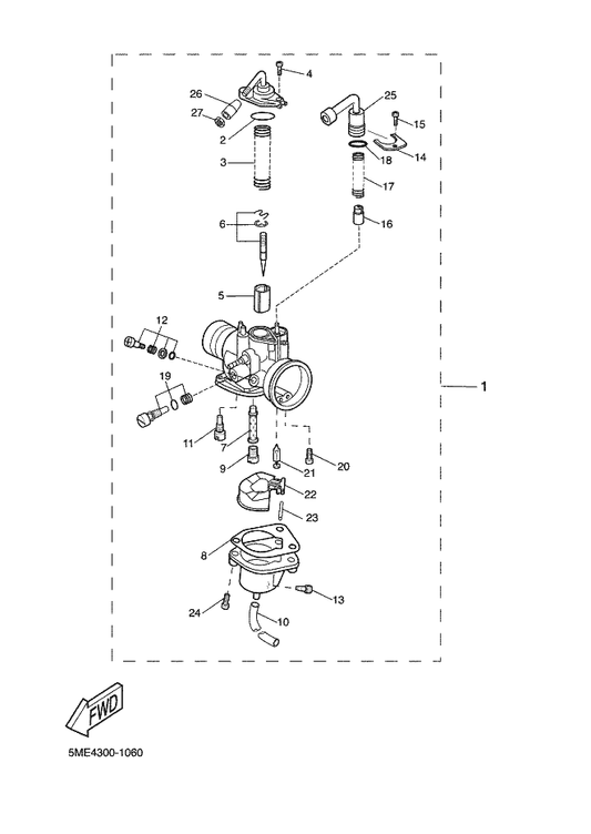 Yamaha 4JP-14384-01 . Gasket, Float Chamber — shown on the Carburetor parts diagram