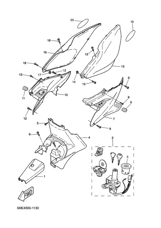 Yamaha 5AD-H2552-00 . . Cap, Switch — shown on the Side Cover parts diagram