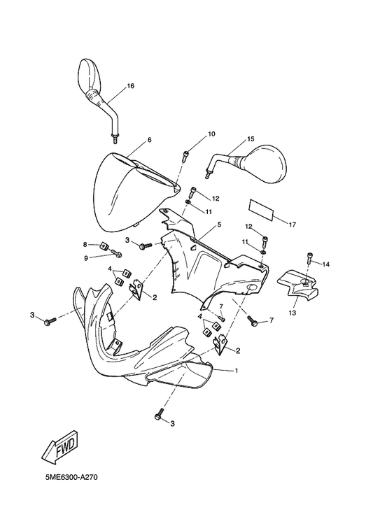 Yamaha 5BR-F6143-01-P5 Cover, Handlebar Upper 1 — shown on the Cowling 1 parts diagram