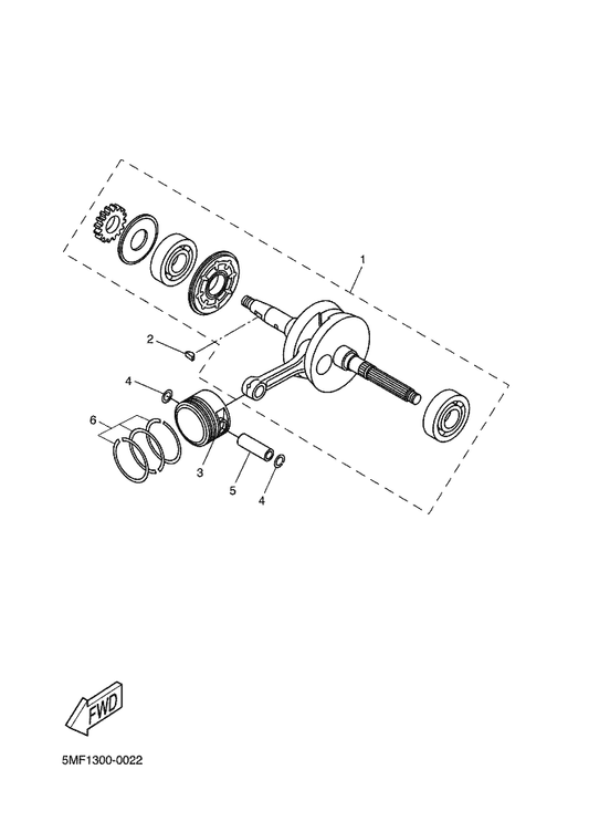 Yamaha 5DS-11631-00-A0 Piston (Std) — shown on the Crankshaft & Piston parts diagram