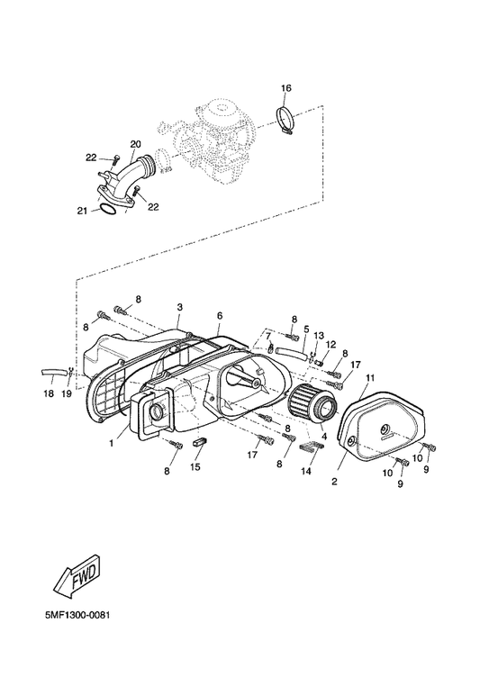 Yamaha 4TE-E4451-00 Element, Air Cleaner — shown on the Intake parts diagram