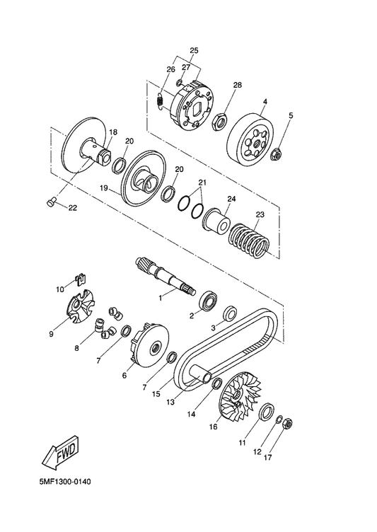 Yamaha 5DS-E7606-00 Primary Sliding Sheave Comp. — shown on the Clutch parts diagram