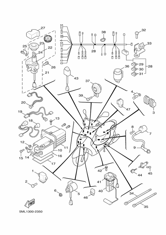 Yamaha 5ML-H2370-21 Plug Cap Assy — shown on the Electrical 1 parts diagram