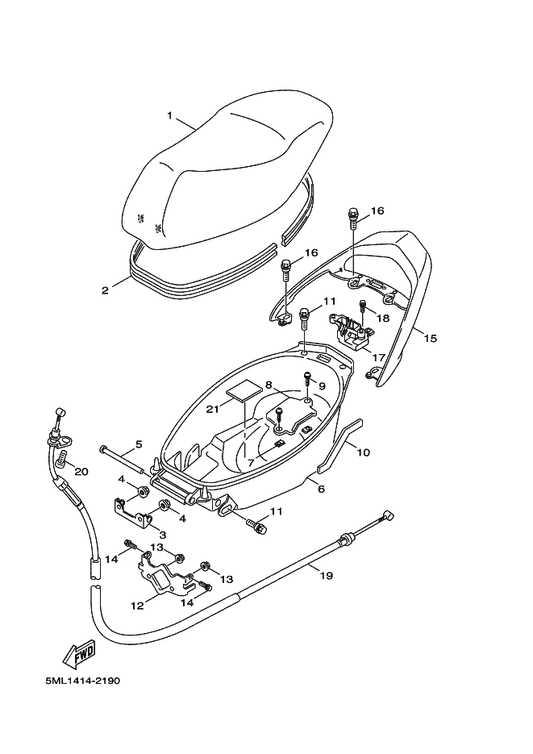 Yamaha 90119-08821 Bolt, With Washer — shown on the Seat & Carrier parts diagram