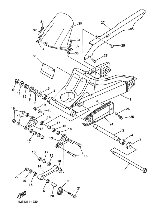 Yamaha 5MT-21650-00 Rear Fender Comp. — shown on the Rear Arm parts diagram