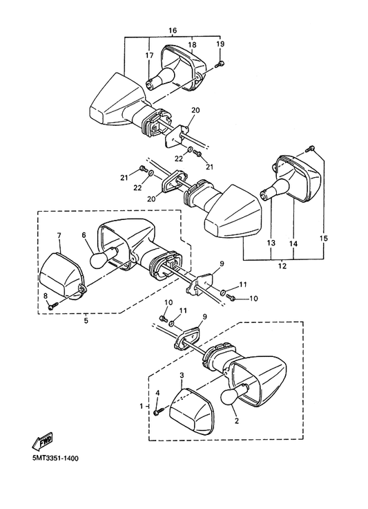 Yamaha 5MT-83318-00 Stay, Flasher 1 — shown on the Flasher Light parts diagram