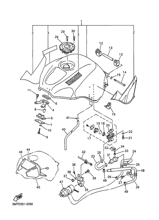 Yamaha 90159-06005 Screw, With Washer — shown on the Fuel Tank parts diagram