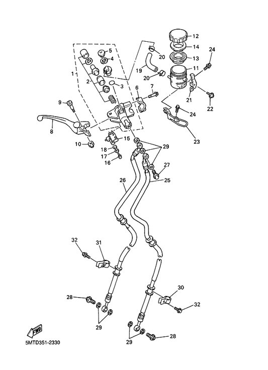 Yamaha 5EB-83922-01 Lever 2 — shown on the Front Master Cylinder parts diagram