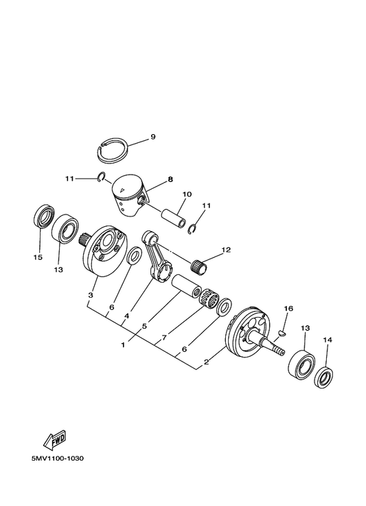 Yamaha 4XM-11631-30-D0 Piston (Std) — shown on the Crankshaft & Piston parts diagram