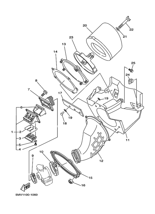 Yamaha 5MV-13610-00 Reed Valve Assy — shown on the Intake parts diagram