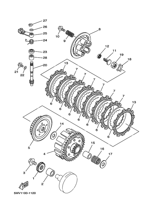 Yamaha 4EX-16382-10 . Axle, Push Lever — shown on the Clutch parts diagram