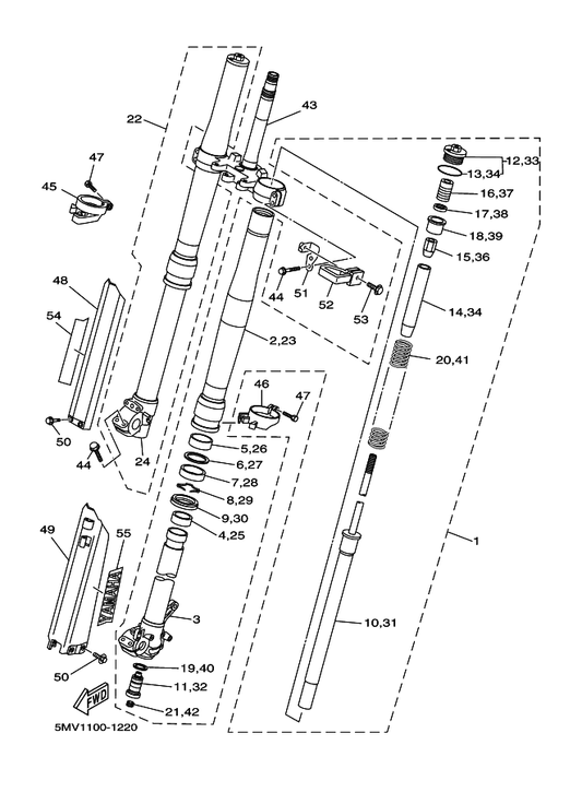 Yamaha 5DH-2314H-00 Protecter Comp., 1 — shown on the Front Fork parts diagram