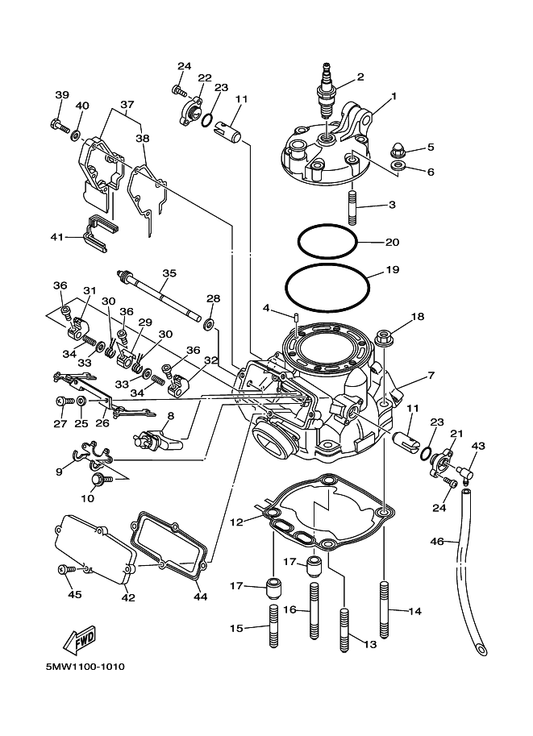 Yamaha 90109-05002 Bolt — shown on the Cylinder Head parts diagram