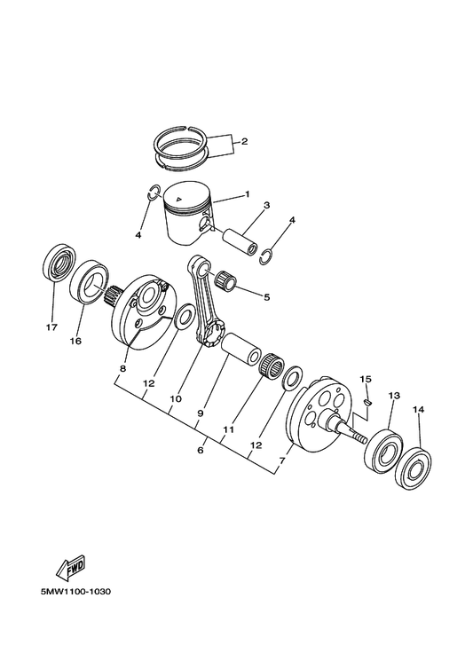 Yamaha 5NX-11631-00-C0 Piston (Std) — shown on the Crankshaft & Piston parts diagram