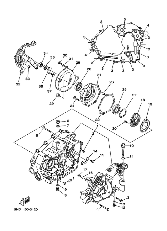 Yamaha 5GH-15442-01 Housing, Bearing — shown on the Crankcase parts diagram
