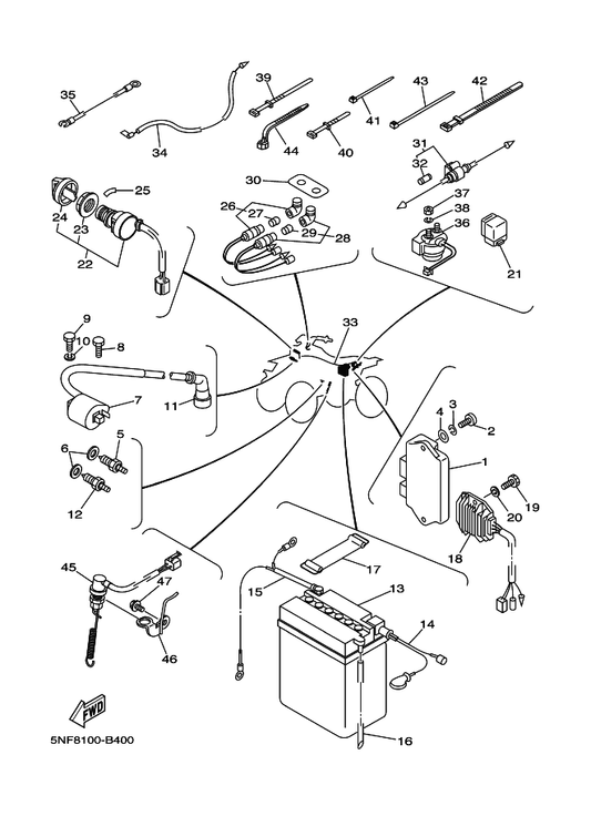 Yamaha 337-82131-00 Band, Battery — shown on the Electrical 1 parts diagram