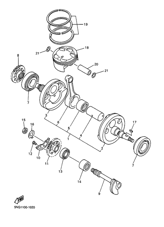 Yamaha 5JG-11422-10 . Crank 2 — shown on the Crankshaft & Piston parts diagram