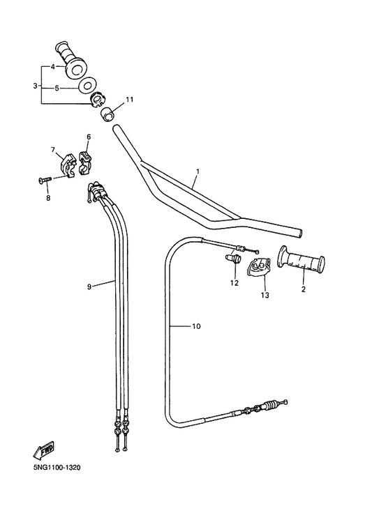 Yamaha 5JG-26302-50 Throttle Cable Assy — shown on the Steering Handle & Cable parts diagram