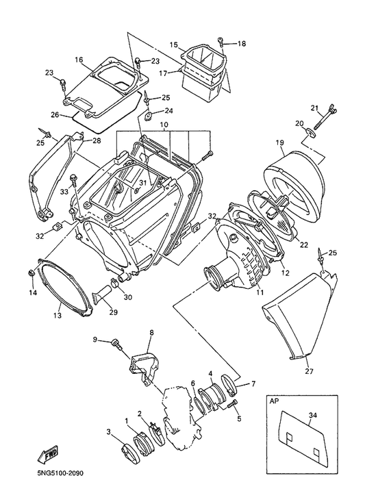 Yamaha 5SF-13597-00 Joint, Carburetor 3 — shown on the Intake parts diagram