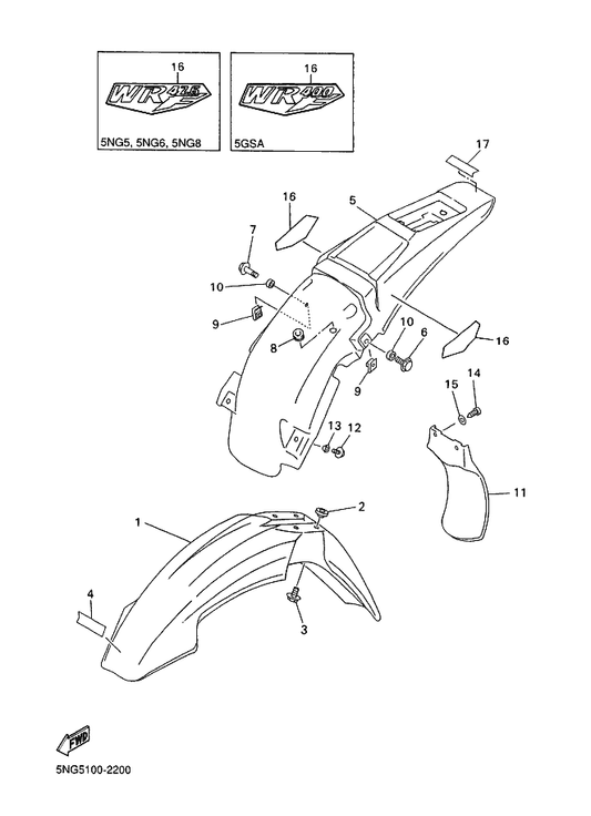 Yamaha 5HD-21511-00 Fender, Front — shown on the Fender parts diagram