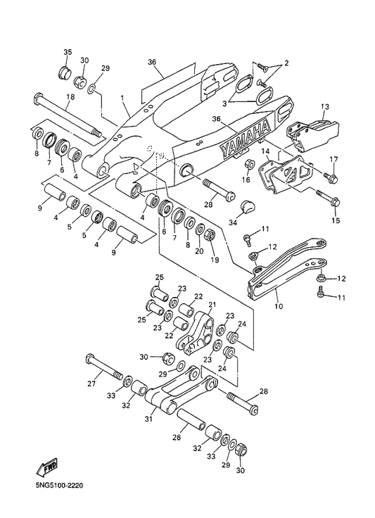 Yamaha 5NY-22110-00 Rear Arm Comp. — shown on the Rear Arm parts diagram