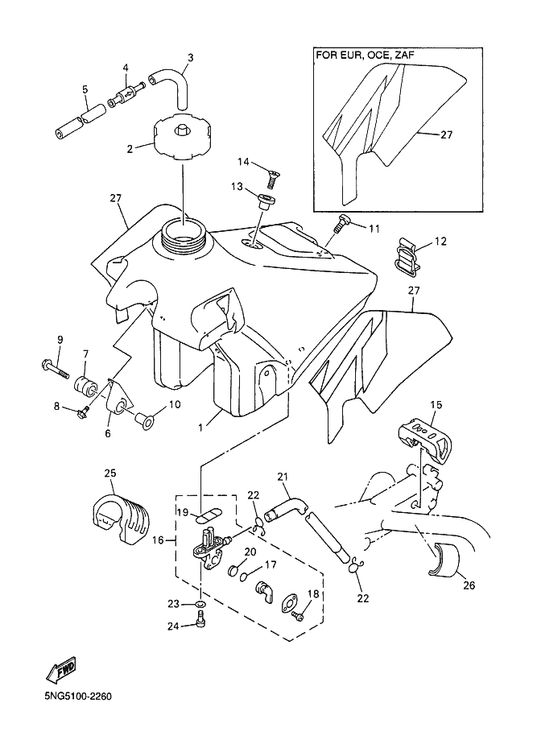 Yamaha 90445-11002 Hose (L195) — shown on the Fuel Tank parts diagram