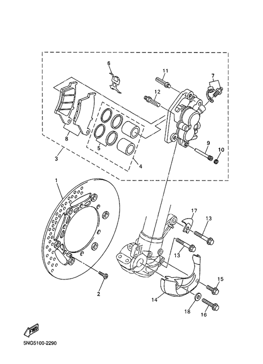 Yamaha 4EW-W0057-00 . Piston Assy, Caliper — shown on the Front Brake Caliper parts diagram