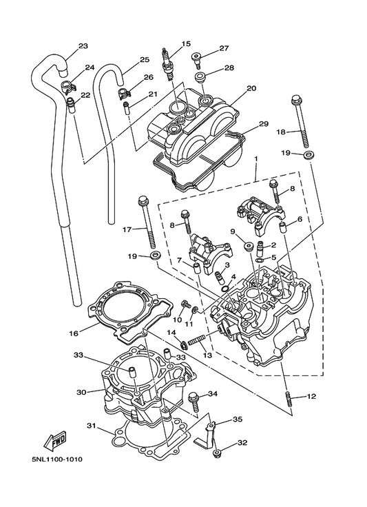 Yamaha 5BE-11166-00 Pipe, Breather 1 — shown on the Cylinder parts diagram