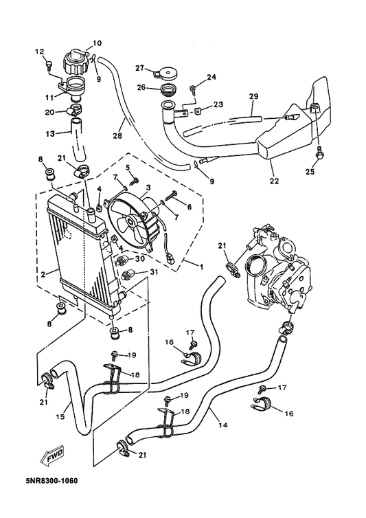 Yamaha 90201-05X02 . Washer, Plate — shown on the Radiator & Hose parts diagram