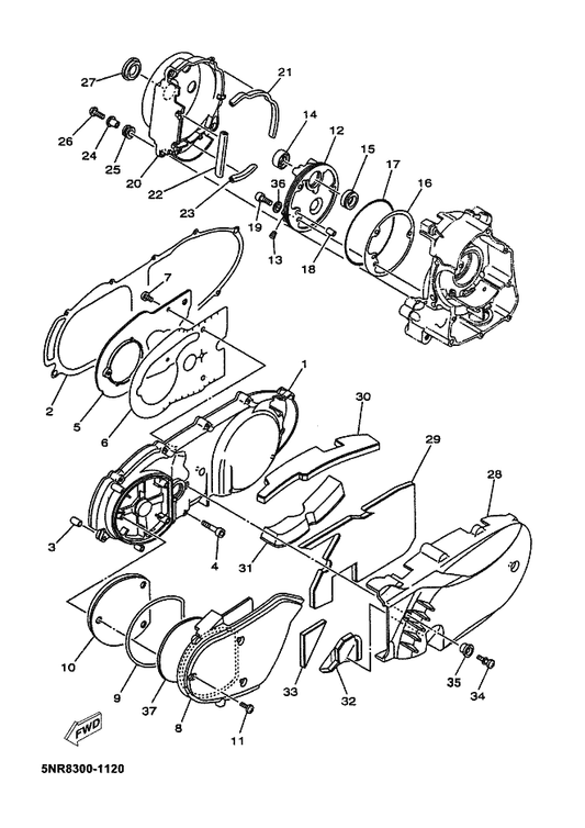 Yamaha 5DS-E5455-00 Gasket 1 — shown on the Crankcase Cover 1 parts diagram