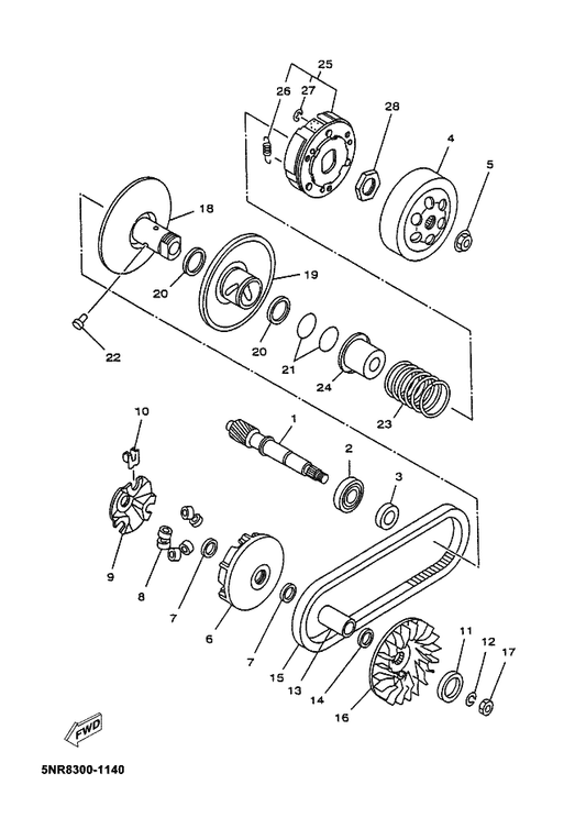 Yamaha 5DS-17641-00 V-Belt — shown on the Clutch parts diagram