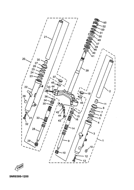 Yamaha 5DS-F3340-20 Under Bracket Comp. — shown on the Front Fork parts diagram