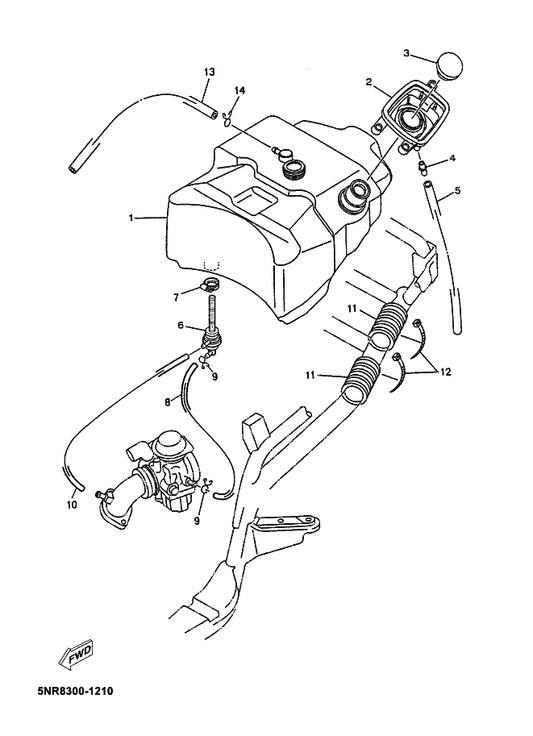 Yamaha 5NR-F416A-00 Hose — shown on the Fuel Tank parts diagram