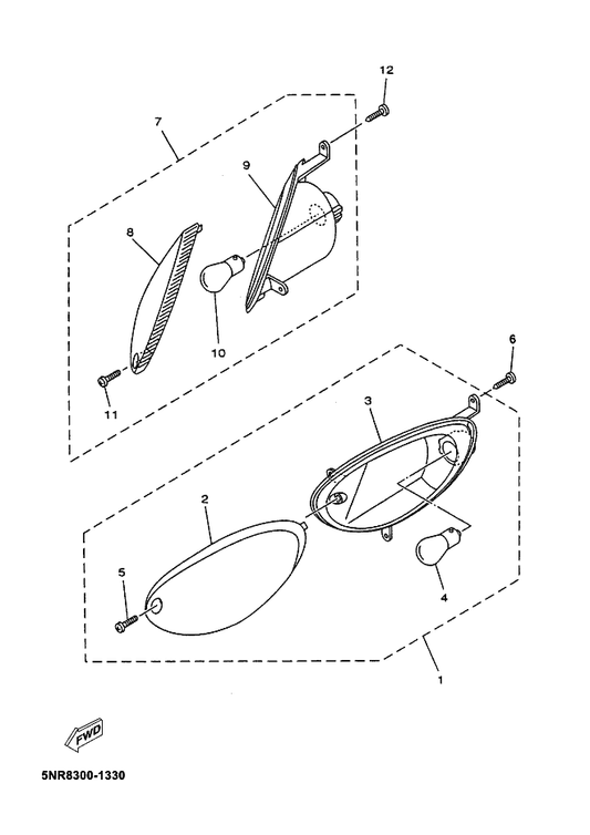 Yamaha 5XL-H3310-00 Front Flasher Light Assy 1 — shown on the Flasher Light parts diagram