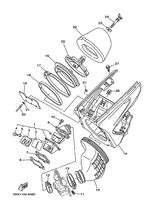 Yamaha 5NX-13622-00 Gasket, Valve Seat — shown on the Intake parts diagram