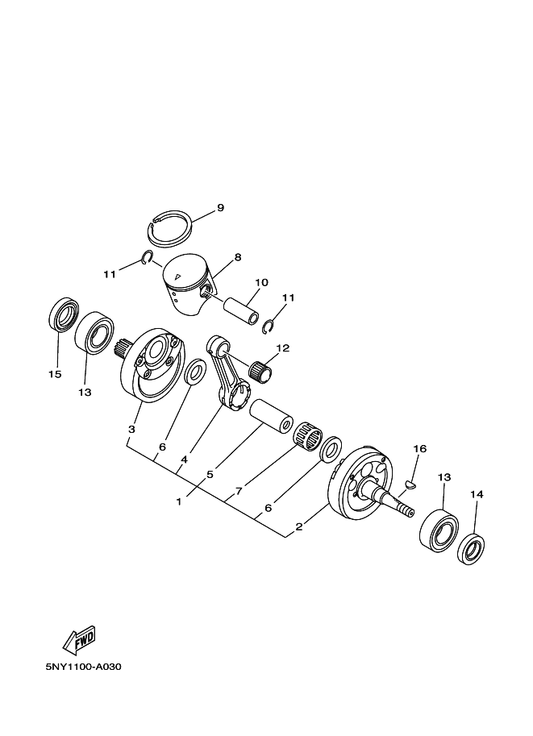 Yamaha 5NY-11631-01-A0 Piston (Std) — shown on the Crankshaft & Piston parts diagram