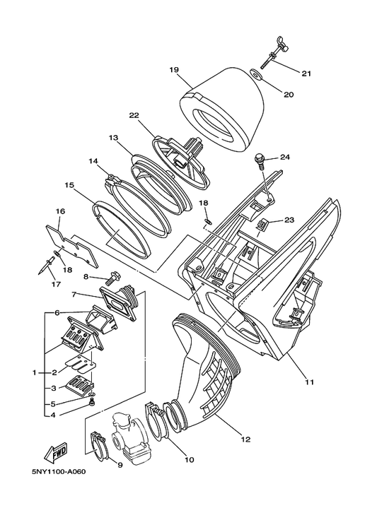 Yamaha 5UN-13565-00 Joint, Carburetor — shown on the Intake parts diagram
