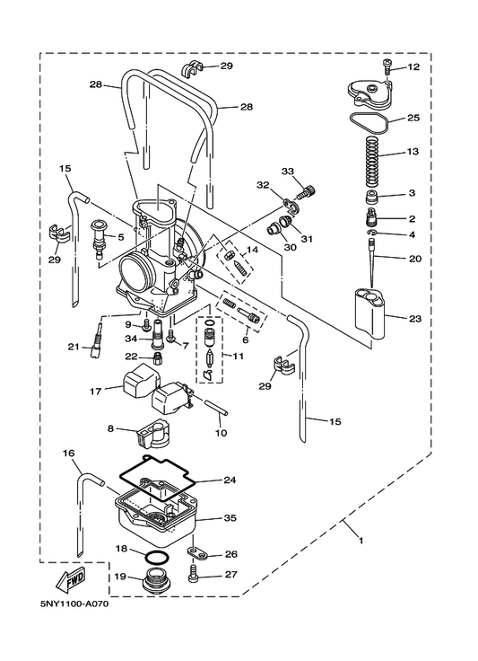 Yamaha 4KM-14142-25 . Jet, Pilot (# 25) — shown on the Carburetor parts diagram