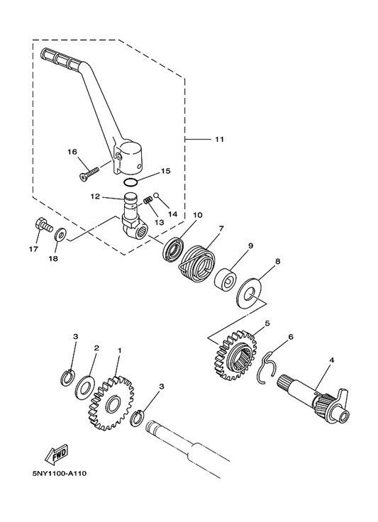 Yamaha 1LX-15660-03 Kick Axle Assy — shown on the Starter parts diagram