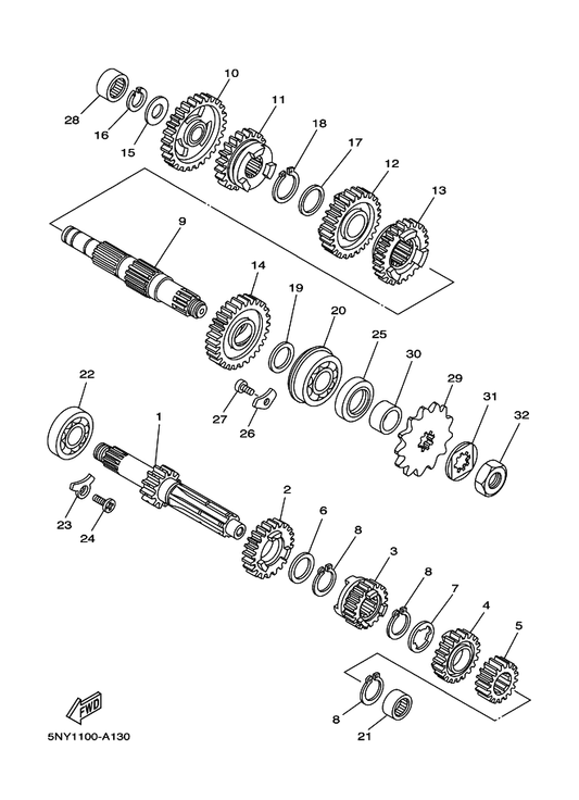 Yamaha 5NY-17241-00 Gear, 4Th Wheel (24T) — shown on the Transmission parts diagram