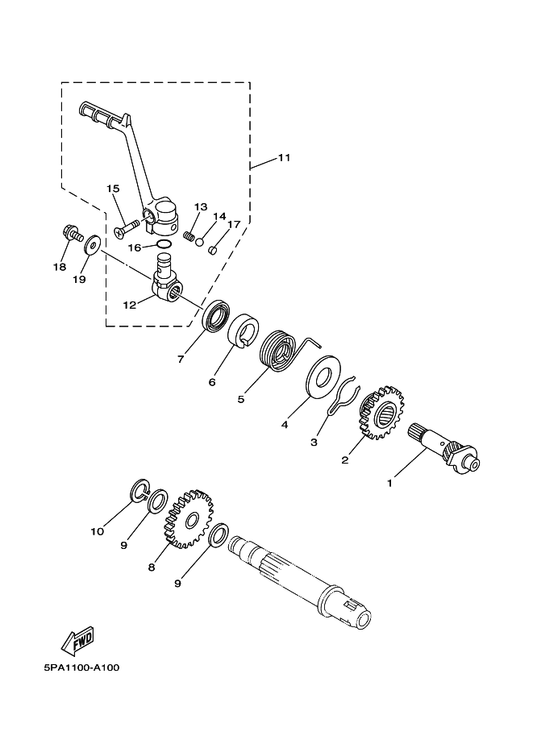 Yamaha 5PA-15620-01 Kick Crank Assy — shown on the Starter parts diagram