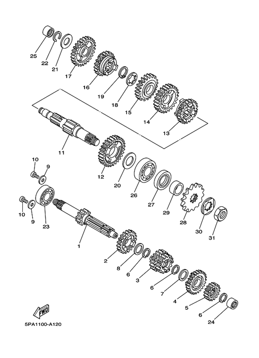 Yamaha 4ES-17251-00 Gear, 5Th Wheel — shown on the Transmission parts diagram