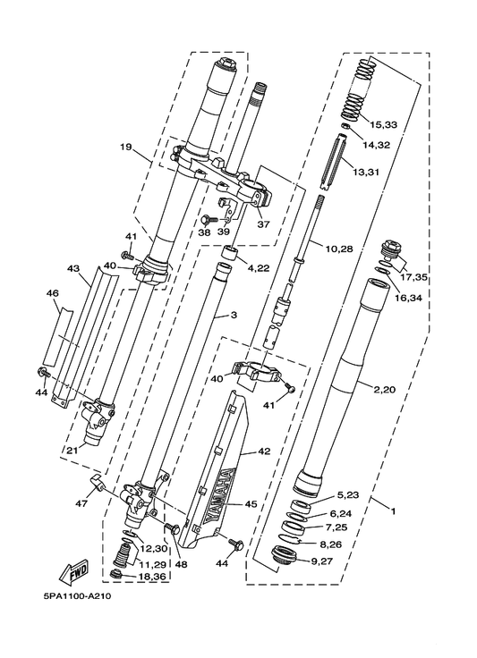 Yamaha 5PA-23340-00 Under Bracket Comp. — shown on the Front Fork parts diagram