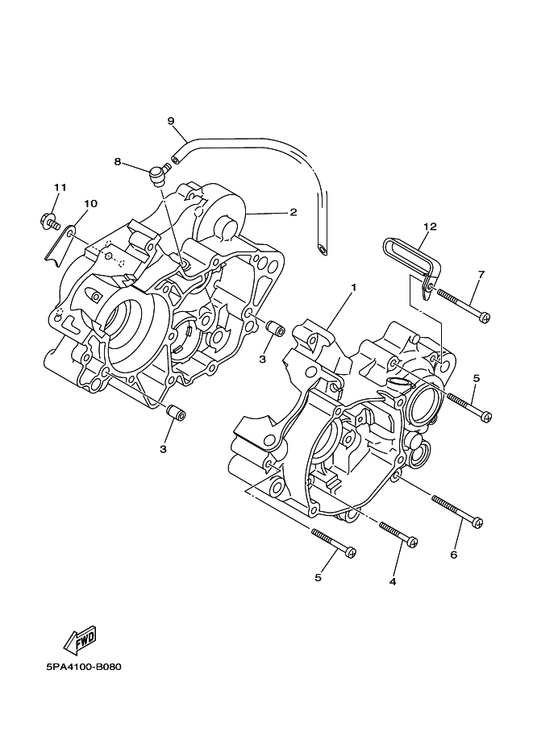Yamaha 5PA-15121-10 Crankcase 2 — shown on the Crankcase parts diagram